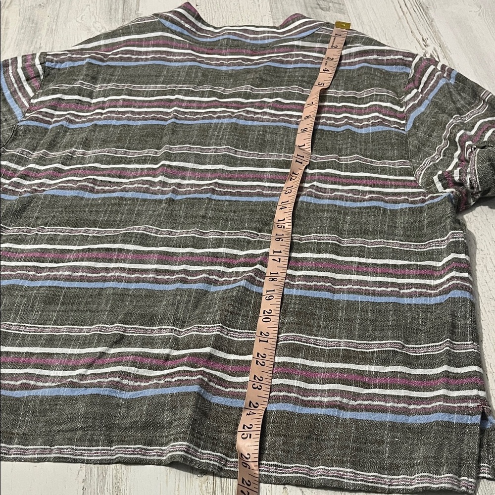 XiRENA Gray Striped V-Neck Blouse with Blue and Purple Accents - Picture 7 of 9